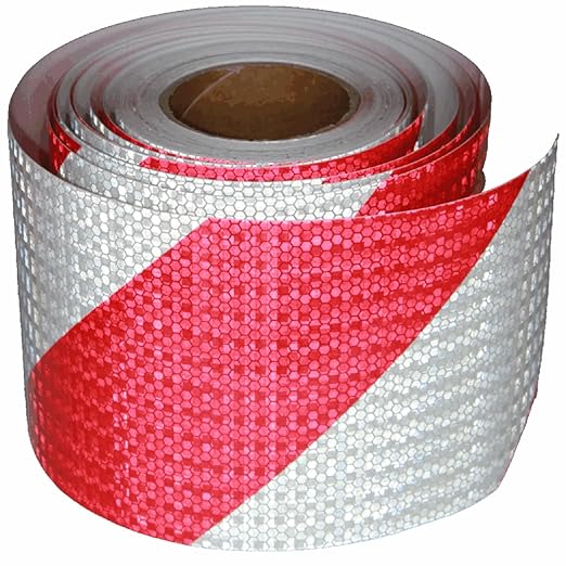 Red and White Reflective Tape Outdoor Waterproof 6 inch X 66 feet, High Visibility Hazard Conspicuity Safety Marking Tape