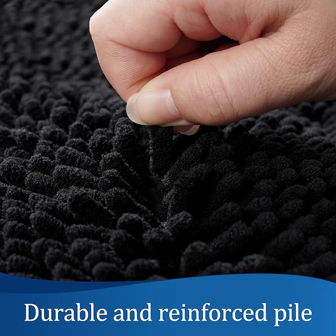 LOCHAS Luxury Bathroom Rug Shaggy Bath Mat 24 x 70 Inch, Washable Non Slip Bath Rugs for Bathroom Shower, Soft Plush Chenille Absorbent Carpets Mats, Black
