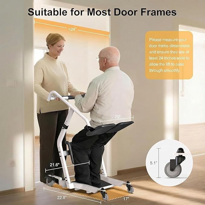 Stand Assist Lift, Sit to Stand Patient Transport Chair for Elderly, Lift Chair for Home Care Use Elderly Mobility Assist Transfer Device 5 Heights Adjustable for Seniors, Adults & Disabled