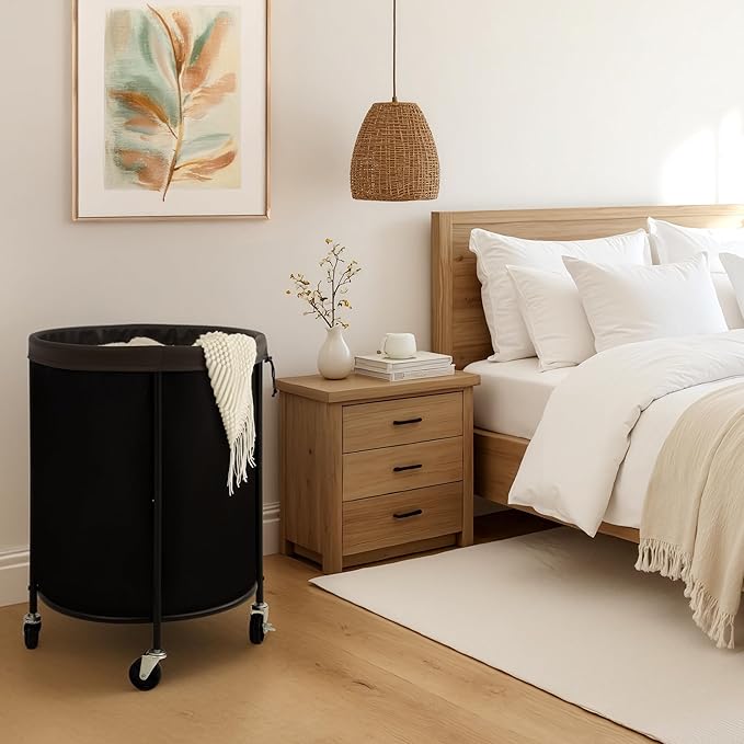 StorageWorks 52.8-Gallon(200L) Rolling Laundry Hamper, Heavy-Duty Round Laundry Basket with Wheels and Removable Bag, Hamper for Laundry Room Organization and Storage, Bathroom, Bedroom, Black