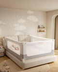Baby Bed Rail Guard for Toddlers, Reinforced 60in Toddler Bed Rails for Queen Bed with Height Adjustable, Extral Tall Child Safety Side Railing Guards/Bedrail for Kids,White/Grey, 1 Side 54" Lx28 H