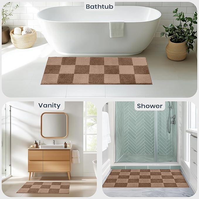 PURRUGS Bathroom Rug Non-Slip Machine Washable 24" x 60", Super Absorbent and Quick-Dry Bath Mat, Extra Soft and Plush Bath Rug for Shower, Bathtub and Sink, Grayish Brown & Coffee
