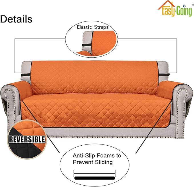 Easy-Going 4 Seater Sofa Slipcover Reversible Sofa Cover Water Resistant Couch Cover with Foam Sticks Elastic Straps Furniture Protector for Pets Children Dog Cat (XX-Large, Orange/Black)