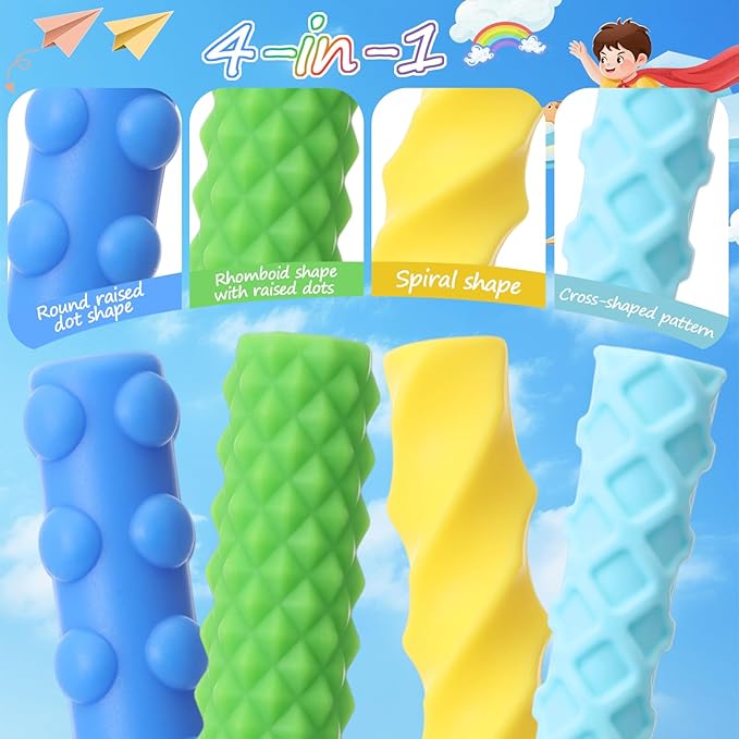 12 Pack Textured Silicone Pencil Grip for Adults Fidget Sensory Toys as ADHD Anxiety Focus Relief Tool Classroom Handwriting Pencil Sleeve Christmas Stocking Stuffers Gifts(Novelty)