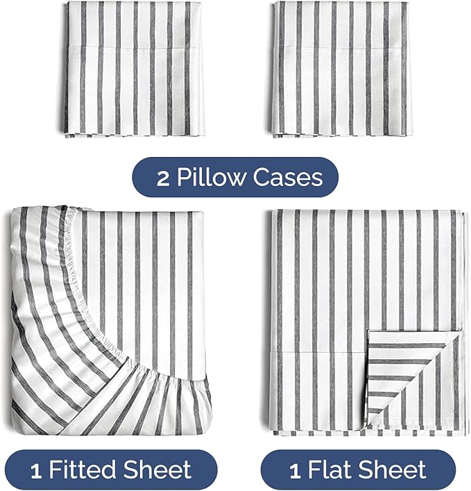 Twin 4 Piece Sheet Set - Cooling & Breathable Bed Sheets - Hotel Luxury Bed Sheets for Women, Men, Kids & Teens - Bedding w/Deep Pockets & Easy Fit - Soft & Wrinkle Free - Twin Grey Stripes Sheets