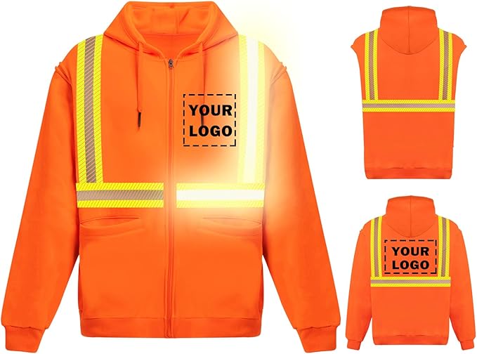 YOWESHOP High Visibility Reflective Safety Hoodie Jacket With Removable Sleeves Hi Vis Outdoor Protective Workwear Unisex