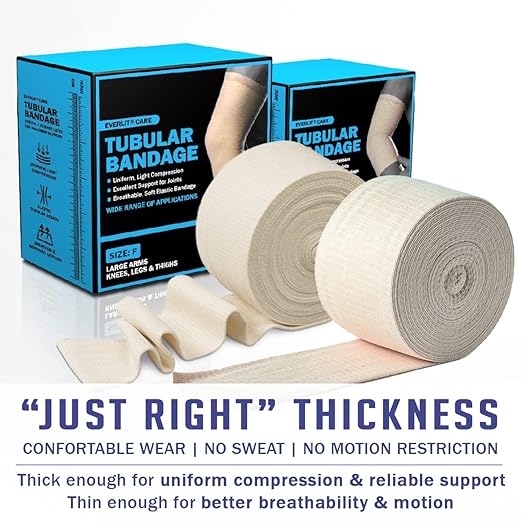 EVERLIT Elasticated Tubular Support Bandage | Stockinette Tubing for Large Arm, Knees, Legs | Light to Moderate Compression Bandage Roll For Tissue Support (Size G | 4.5" x 11 yd)