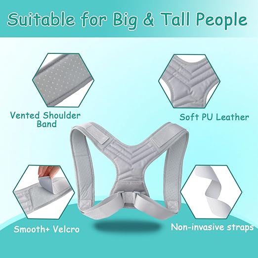 King Mills Plus Size Back Brace, Back Brace Posture Corrector for Women and Men, Ideally Use as Plus Size XL to XXXL Back Straps for Posture, Back Spine Corrector, or Rounded Shoulder Corrector