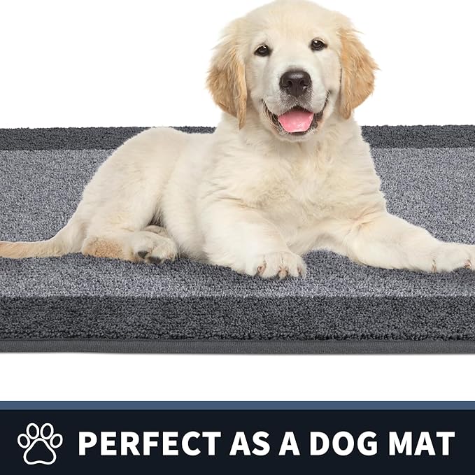 PURRUGS Dirt Trapping Door Mat 20" x 32", Non-Slip/Skid Machine Washable Entryway Rug, Shoes Scraper, Throw Rug, Super Absorbent Area Rug for Muddy Wet Shoes and Paws, Light Grey & Grey