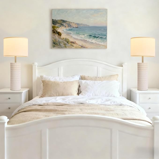 26.5" Ceramic Table Lamp, Table Lamp for Living Room, White Lamp for Bedroom, Night Stand Lamps, Modern Bedside Lamp Set of 2, End Table Lamps, White