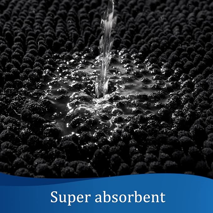 LOCHAS Luxury Bathroom Rug Shaggy Bath Mat 24 x 17 Inch, Washable Non Slip Bath Rugs for Bathroom Shower, Soft Plush Chenille Absorbent Carpets Mats, Black
