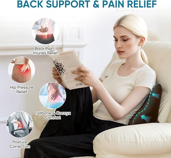 Lumbar Support Pillow for Recliner Chair and Couch, Memory Foam Back Cushion Ergonomic Large Back Support Pillow for Lower Back Pain Relief, with Soft Velvet