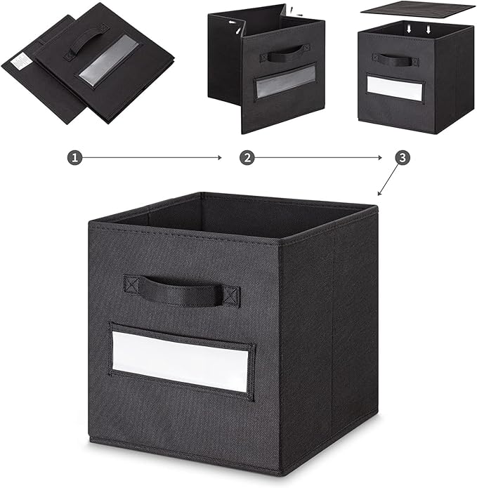 artsdi Fabric storage cubes (Set of 8) 11 Inch Cube Storage Bin, Cube storage with 8 Labels Window Cards & a Pen, Foldable cube organizer bins,11x11 Storage bin, Cubby Organizer Boxes, Black