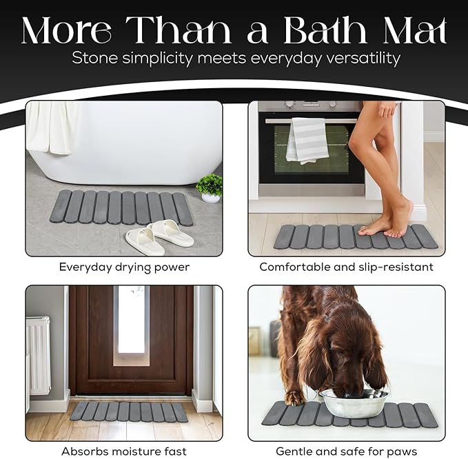 Large Stone Bath Mat (28" x 19") – Foldable Diatomaceous Earth Bath Mat for Bathroom – Quick Dry, Super Absorbent, Non-Slip, Easy to Clean – Spa-Inspired Design – Orkvane – Mineral Grey