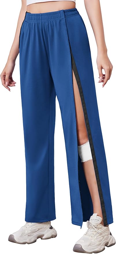 Deyeek Tear Away Pants for Women Side Slit Snap Sweatpants Loose Fit Post Surgery Casual Adaptive Clothing with Pockets