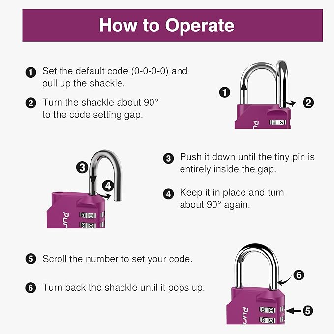 Puroma 1 Pack Combination Lock for Locker 4 Digit Outdoor Waterproof Padlock for School, Gym, Sports, Fence, Toolbox, Gate, Case, Outdoor, Hasp Storage, Cabinets (Red-Violet)