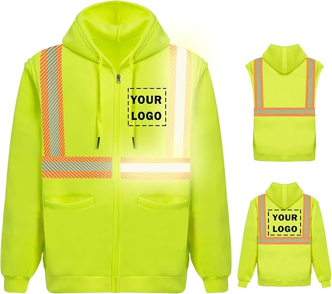 YOWESHOP High Visibility Reflective Safety Hoodie Jacket With Removable Sleeves Hi Vis Outdoor Protective Workwear Unisex