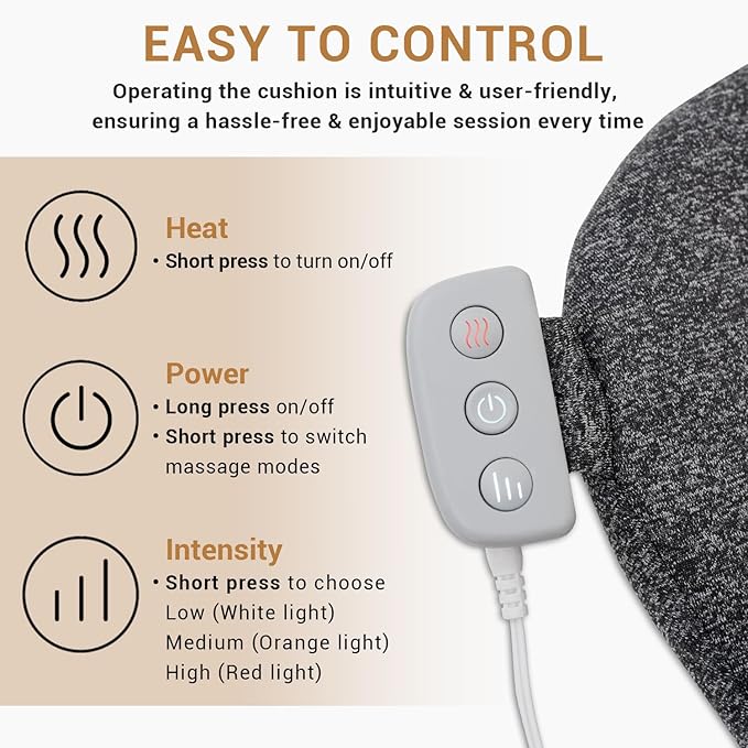 Mynt Lower Back Massager, Shiatsu Hip Massager, Lumbar Rolling Massage Seat Cushion with Heat, Foldable Ergonomic Support Cushion for Home Office Help Improve Sitting Posture, Gift for Mom