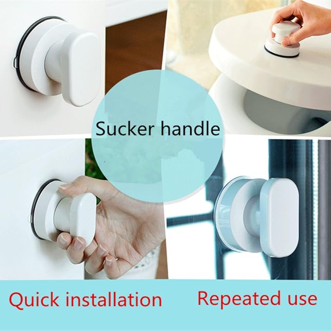 KAFENDA Large Glass Door and Window Handles, Bathroom Sliding Doors, cupboards, wardrobes, Suction Cups, Non-Marking Handles, Non-Perforated Absorption Handles (Small White)