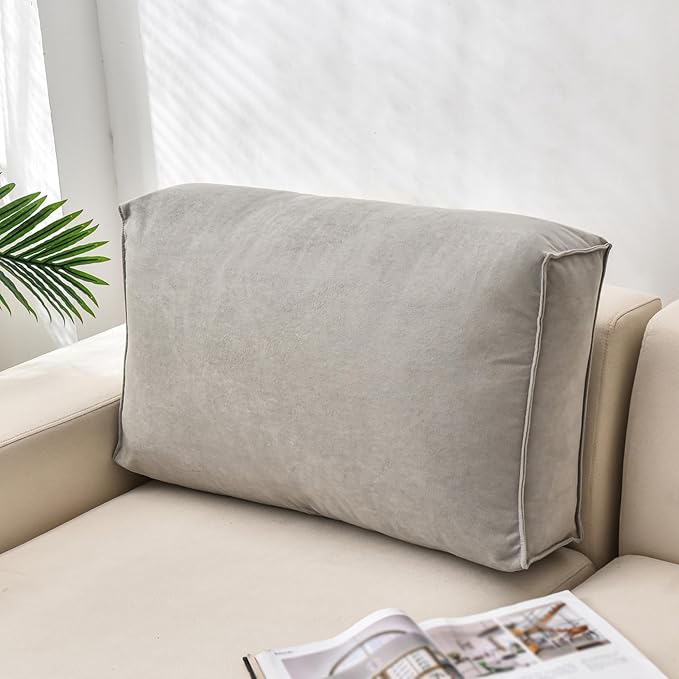 Reading Pillow, 31.5x17.7x4.7 Chenille Rectangular Back Pillow Soft Elastic Lumbar Support Cushions for Bedside, Sofa, Car, Bay Windows, Grey
