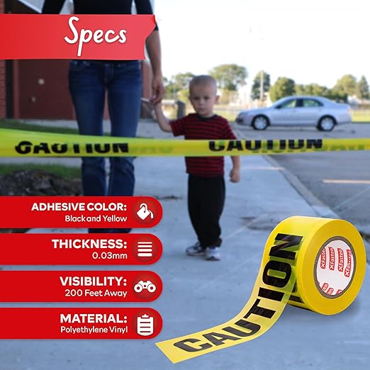XFasten Yellow Caution Tape Roll, 3 in x 1000 ft, Thick and Durable Yellow Safety Tape for Barricades, Construction, Warning, and Hazard Areas – Easy to Loop, Weatherproof, and Fading-Resistant