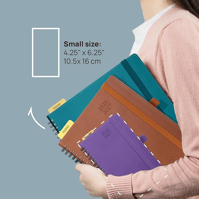 POPRUN Monthly Planner 2026-2027 (Pocket 4.25" x 6.25") 18 Months Calendar (Jan 2026 - Jun 2027) - 4 Pages per Month with Expense & Notes, Leather Cover, Sunday Starts - Green