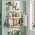 5 Pack Multifunctional Magnetic Shelves for Refrigerator Spice Rack & Washing Machine Organize, Include Paper Towel Holder, Kitchen Utensil Hanger and Hooks, Strong Magnet for Secure Hold (Cream)