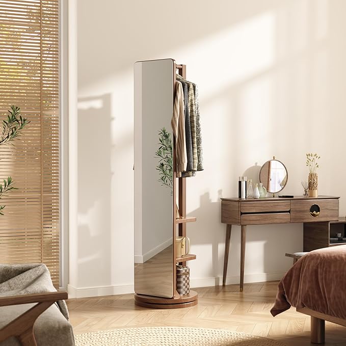 Full Length Mirror with Stand,Mirror Coat Rack,65.7 ''×15.8 ''Floor Mirror for Bedroom, Living Room, Dressing Room(Walnut)