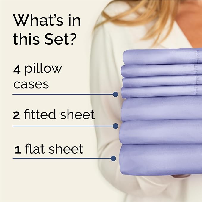 Split King 7 Piece Sheet Set - Cooling and Breathable Bed Sheets - Hotel Luxury Bed Sheets for Women, Men, Kids & Teens - Deep Pockets - Easy Fit - Soft and Wrinkle Free - Split King Lavender Sheets