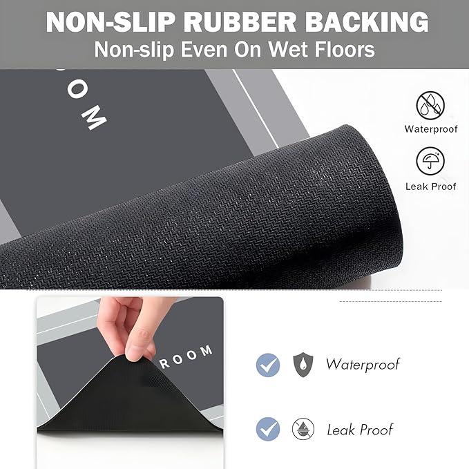 Bath Mat, Quick-Drying Non-Slip Thin Bathroom mat Super Absorbent Bath mats Rug-Bath Mats for Bathroom Floor Bathtub Vanity-Bathmat Bath Rug Easy Care Grey 27.5" x15.7"