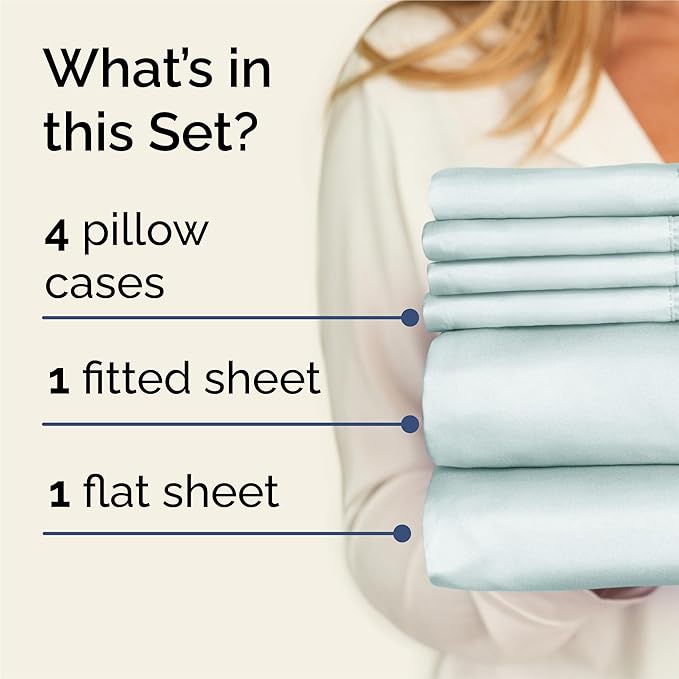 King 6 Piece Sheet Set - Cooling & Breathable Bed Sheets - Hotel Luxury Bed Sheets for Women, Men, Kids & Teens - Comfy Bedding w/Deep Pockets & Easy Fit - Soft & Wrinkle Free - King Ice Blue Sheets
