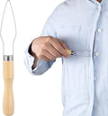 Easy Button Hook, Steel Button Helper Tool for Elderly, Wide Wood Handle Buttons Fastener Device Assist Dressing Aid Tool for Seniors One Hand - 1 Pack