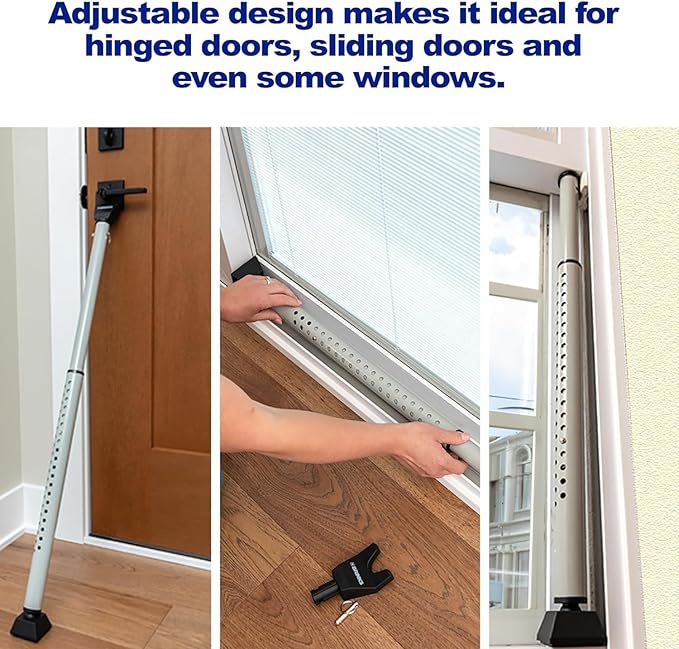 BRINKS Door Security Bar - Adjustable Brinks Door Security Bar for Travel, School, Dorm and Home - Door Jammer for Hinged Doors and Sliding Door Security – Silver - 2 Pack