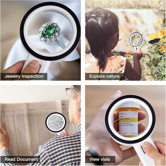 Magnifying Glass with Light, 30X Handheld Magnifying Glass, 12 LED Illuminated Lighted Magnifier for Low Vision Seniors Reading, Macular Degeneration, Soldering, Inspection, Coins, Jewelry, Exploring