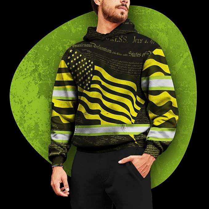 US Flag High Visibility Hoodie for Men Reflective Hoodie Safety Workwear for Worker Runner Patriotic ACC02