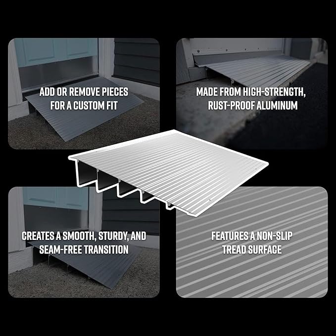 EZ-ACCESS - Threshold Ramps for Doorways - Portable Wheelchair Ramp for Home Steps, Aluminum Door Threshold Sliding Doors, and Wheelchair Access - Adjustable Modular Transitions, 1.5" Rise