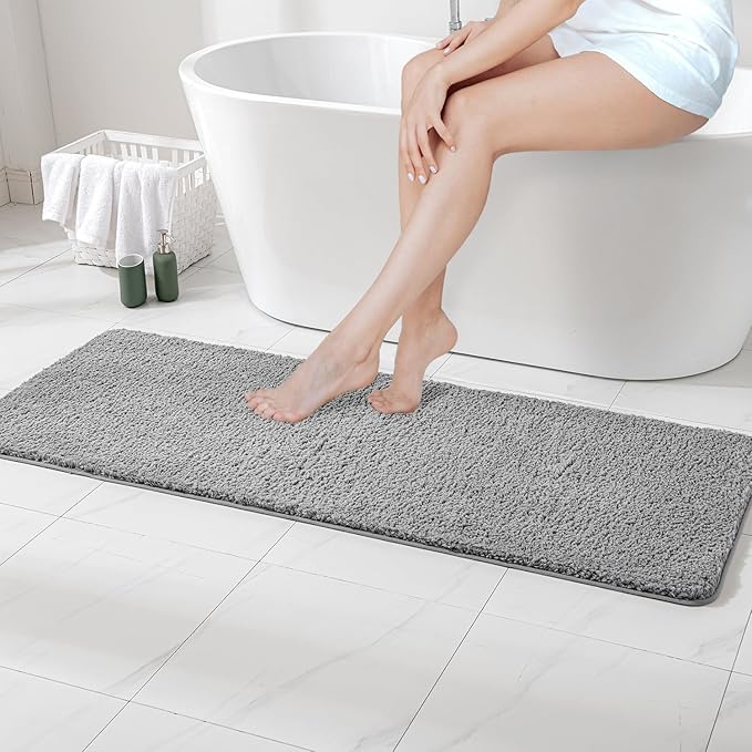MIULEE Grey Bathroom Runner Rug 24x60 Inches, Long Bath Mat for Bathroom Floor Bathtub Showers, Machine Washable Absorbent Microfiber Carpet with TPR Anti-Slip Back