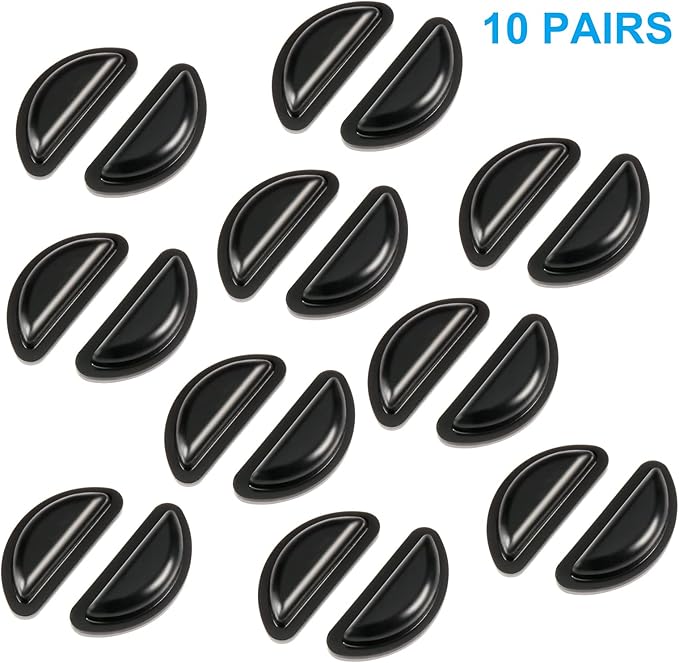Eyeglass Nose Pads, Comfort Soft Silicone Glasses Nose Pad, with Sticky Backing, Anti-Slip Heighten Air Chamber Glasses Grips for Eyeglasses and Sunglasses (10 Pairs, Black)