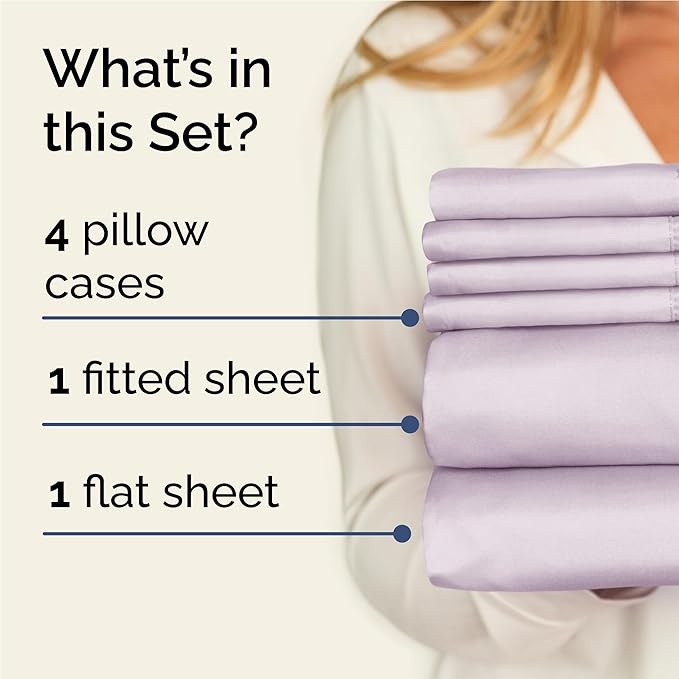 Full 6 Piece Sheet Set - Cooling & Breathable Bed Sheets - Hotel Luxury Bed Sheets for Women, Men, Kids & Teens - Bedding w/Deep Pockets & Easy Fit - Soft & Wrinkle Free - Full Light Lavender Sheets