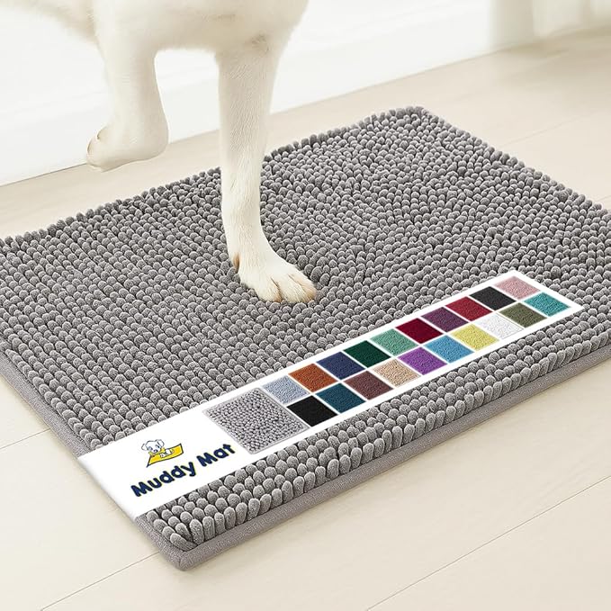 Muddy Mat® | Super Absorbent Door Mat Indoor, Microfiber Quick Dry Chenille Entryway Rug, Non-Slip Front Door Mat, Indoor Mats for Entryway, Machine Washable Pet Rug, Grey 3ft x 8ft