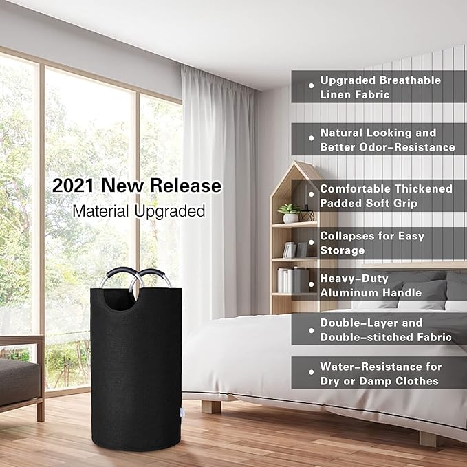 Large Laundry Hamper Bag Collapsible, Tall Laundry Basket with Durable Handles, Dirty Clothes Hampers for Bedroom, College Dorm, Boys, Heavy Duty, Double Layer 130L Black