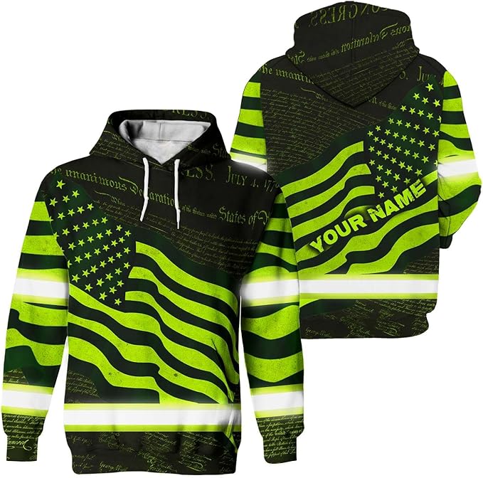 US Flag High Visibility Hoodie for Men Reflective Hoodie Safety Workwear for Worker Runner Patriotic ACC02
