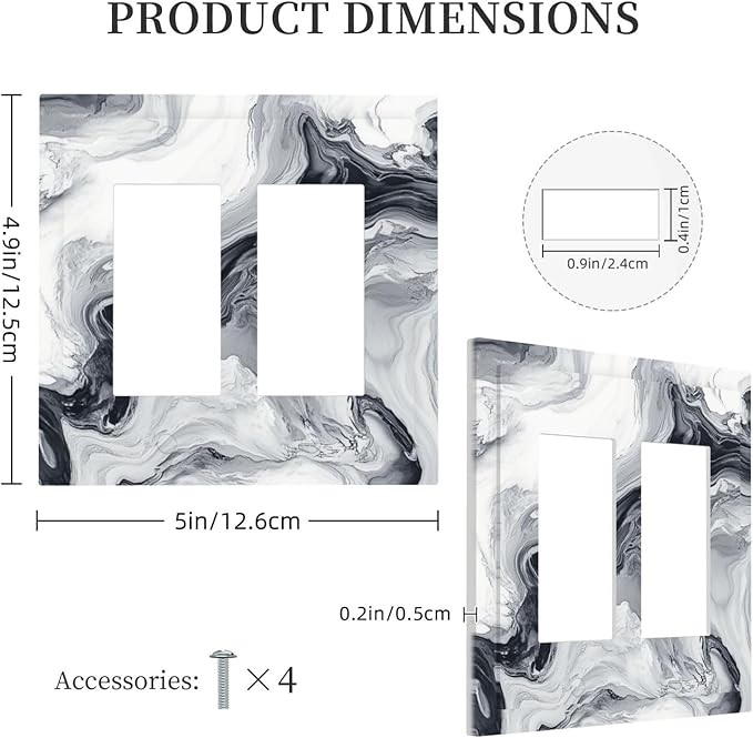 Abstract Marble Ink Texture Grey Marble Print Decorative Outlet Covers 2 Gang Double GFCI Rocker Electrical Wall Panels Light Switch Cover Plate for Bathroom Kitchen Decor