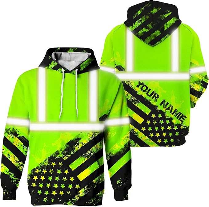 US Flag High Visibility Hoodie for Men Reflective Hoodie Safety Workwear for Worker Runner Patriotic ACC02