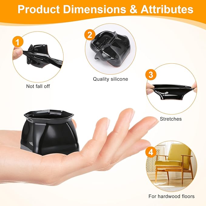 CHUNZEXI 36 Pack Square Chair Leg Floor Protectors for Hardwood Floors, Silicone Felt Covers Pads Caps, Protect Wood Furniture Feet Floors Noise Reduce and Scratch (Square X-Lager & Black)
