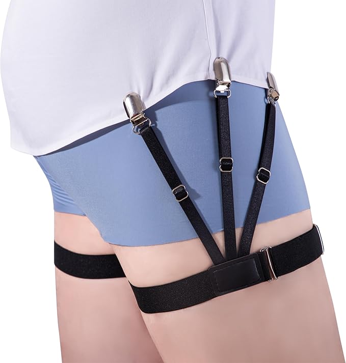 Shirt Stays for Men - Premium 1-Pair Set with Non-Slip Clips, Adjustable Third Generation Elastic Design for Shirt Stays in Police, Military & Formal Wear