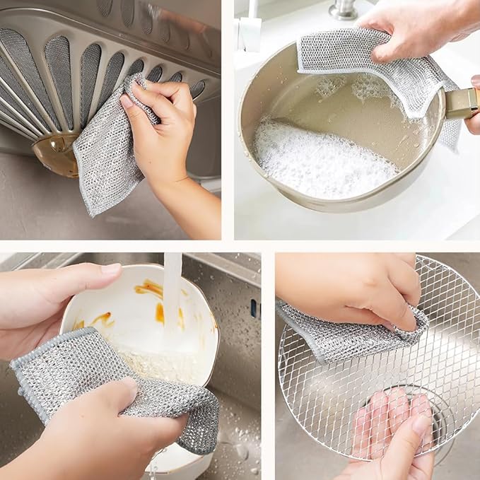 2024 New Multipurpose Wire Dishwashing Rags, Premium Metal Wire Dishwashing Cloth Scrubs Cleans, Scrubbing Wire Dishwashing Rags Non-Scratch Wire Dishcloth for Dishes, Sinks (5)