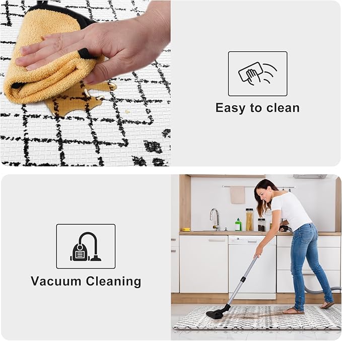 KIMODE Anti Fatigue Kitchen Mat for Floor, Cushioned Farmhouse Kitchen Runner Rug, Non Slip Waterproof Kitchen Floor Mat, Comfort Foam Standing Desk Mat for Laundry Office Sink Black/White 20"x32"