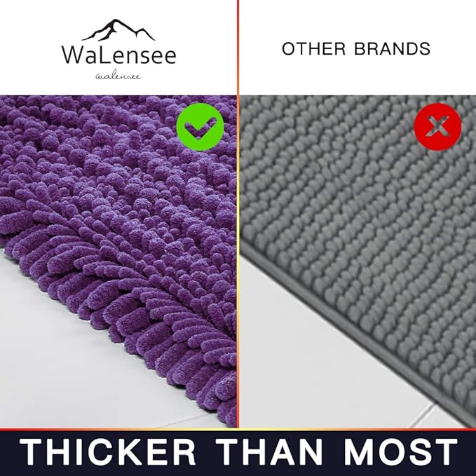 Walensee Bathroom Rug Non Slip Bath Mat (44x24 Inch Lavender) Water Absorbent Super Soft Shaggy Chenille Machine Washable Dry Extra Thick Perfect Absorbant Best Large Plush Carpet for Shower Floor