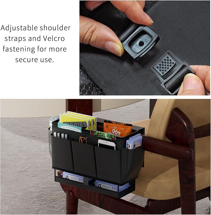 Bedside Caddy, Bed Organizer with 11 Pockets and Power Strip Holder,Versatile Bedside Storage Caddy for Home,Dorm,Bunk,Hospital,Crib Bed (2 Pack Black)